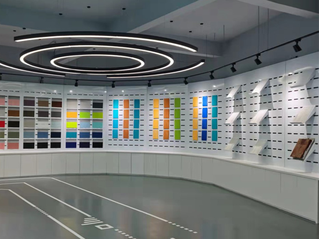 a wall of material samples in the INSITE IDC 