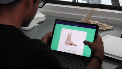 A tester takes the INSITE ProvenComfort perception survey to assess different aspects of underfoot comfort